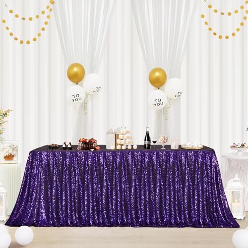 Eternal Beauty Purple 90x132 Inch Mardi Gras Sequin Tablecloth by EternalBeauty