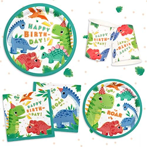 Dinosaur Birthday Party Supplies Disposable Paper Plates Napkins Cups Tablecloth and Banner for Dinosaur Party Decorations Serve 25 - Image 3