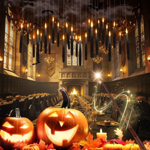 24 Floating Flameless Candles with Wands, Halloween Hanging Decor by CAKETYCG