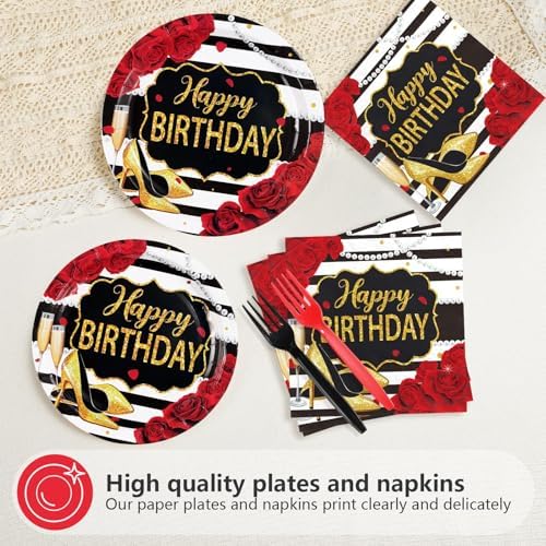 96Pcs Red Glitter Roses Birthday Party Decorations, Serves 24 - Image 3