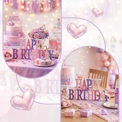 Novabright Happy Birthday Sign, Pink and Purple, No Glitter - Image 4