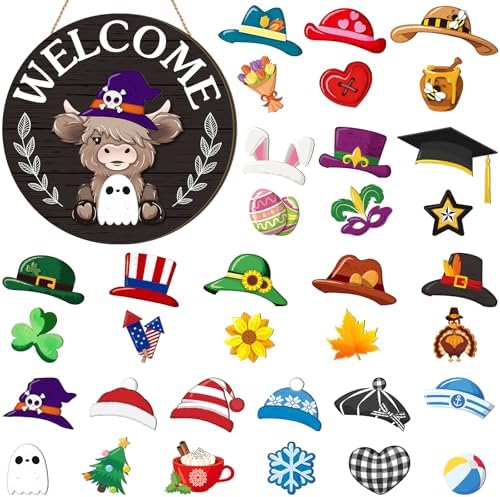 Vicenpal 35 Pcs Fall Interchangeable Highland Cow Welcome Sign, Ebony by Vicenpal