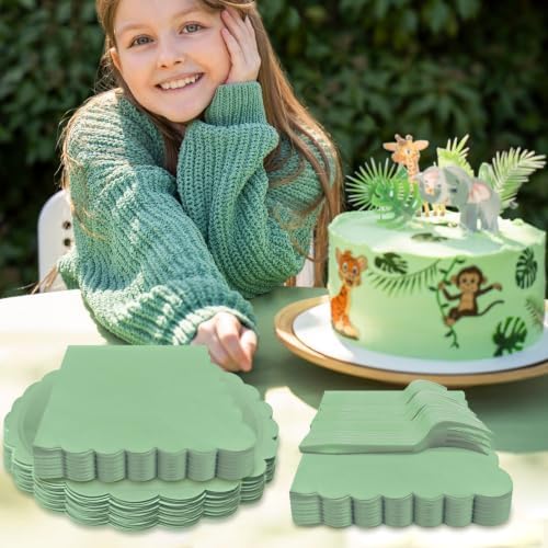 Sage Green Paper Plates and Napkins Party Supplies - Image 6