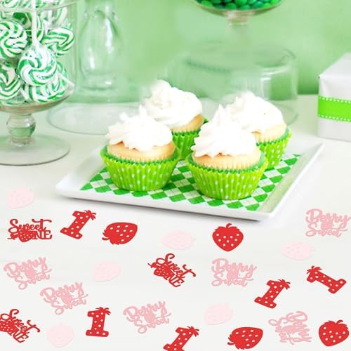 200Pcs Double-sided Pink Red Strawberry Confetti Berry Sweet One Table Confetti Red Strawberry One Table Decorations for Baby Shower Girls Berry 1st Birthday Party Confetti Supplies - Image 4