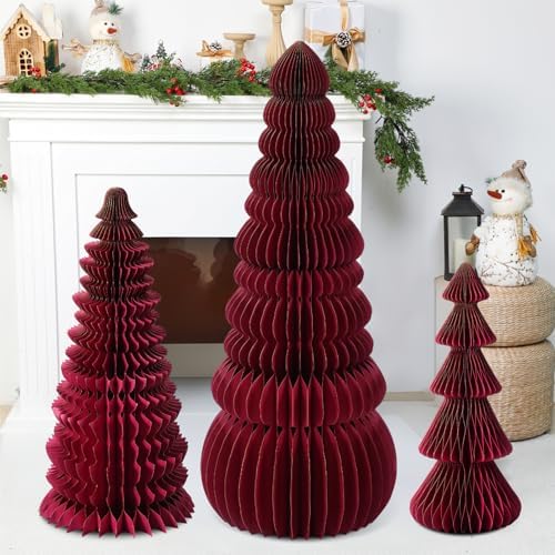 3 Pcs Large Honeycomb Christmas Tree,Classic,Burgundy - Image 4