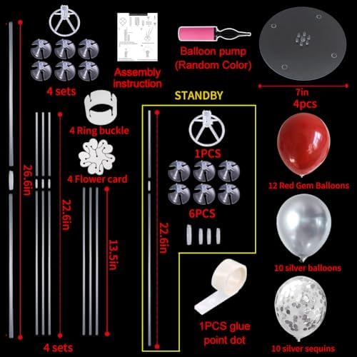TONIFUL 4 Set Red Sliver Balloon Stand Balloon Centerpieces for Table Decor - Image 2