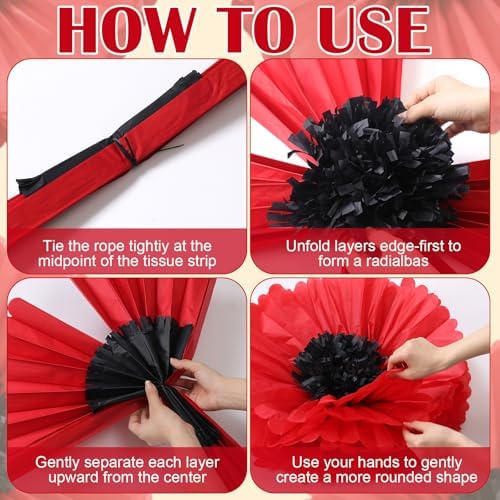 Giegxin 6 Pcs 31.5" 24" Halloween Wizard Gaint Red Poppy Paper Flowers - Image 3