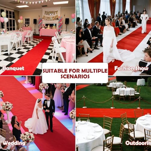 Extra Thick Red Carpet Runner 3 x 10Ft, Non-Slip TPR Rubber Backing, 450 GSM Heavy-Duty Aisle Runner Red Runner Rug for Wedding Ceremony, Hollywood Party, Graduation & Award Events - Image 6