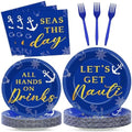 96 Pcs Nautical Bachelorette Party Plates and Napkins for Let's Get Nauti Yacht Party Supplies Nautical Sailor Themed Paper Dessert Plates Bridal Shower Tableware Set for 24 Guests Party Decorations by CHUNNIN