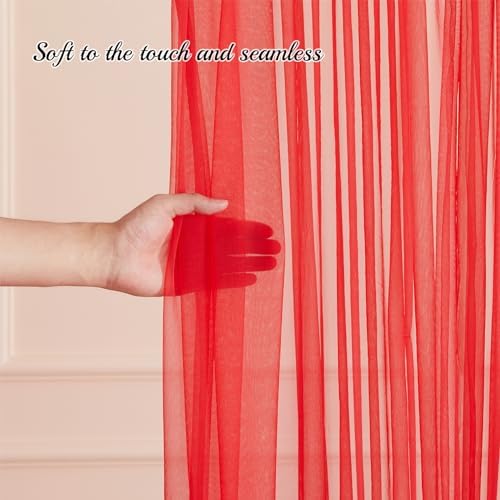20×10ft Red Tulle Backdrop Curtain with Lights for Parties, Sheer Photo Backdrop Curtains for Wedding Party Photography Background - Image 5