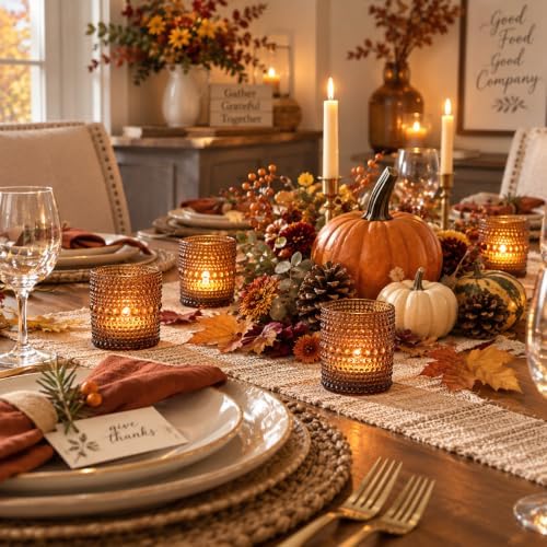 24 Pack Votive Candle Holders, Amber Vintage TeaLight Holder for Fall Decor - Image 2