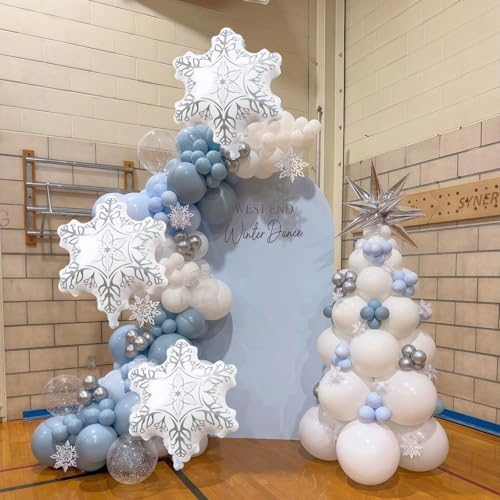 Winter Wonderland Balloon Arch Garland Kit, 138Pcs Dusty Pastel Baby Blue White Silver Snow Balloon with Snowflake Exploding Star Foil Balloons for Princess Winter Onderland Ice Snow Party Decorations - Image 3