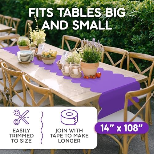 Purple Scallop Table Runner, Disposable Plastic, 5 Pack, 14x108in - Image 3