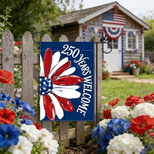 250 Years Welcome Garden Flag Patriotic 4th of July Sunflower Garden Flags Independence Day Decorations 12 x 18 Inch Double Sided Yard Flag for Outside 250th Anniversary Banner Summer Garden Flags - Image 6
