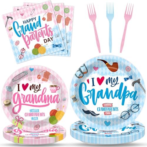 gisgfim 96Pcs Grandparents Day Party Supplies Paper Plates Napkins by gisgfim