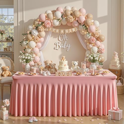 2 Packs Dusty Rose Spandex Table Cloths 6 Foot, Fitted Stretch Table Cover with Skirts 30x72 Inch, Wrinkle-Free Floor Length Tablecloths Rectangular for Weddings Parties Banquets Events Decorations - Image 4