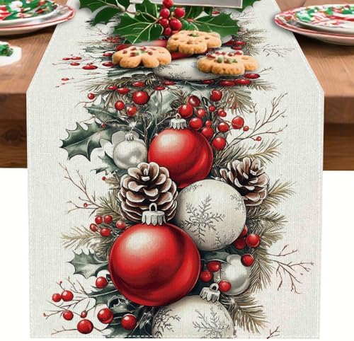 Christmas Table Runner, Seasonal Winter Kitchen Table Decoration, Suitable for Winter Christmas Family Gathering Indoor 13x72 inches (13x72 inches, Red and White Bell) - Image 7