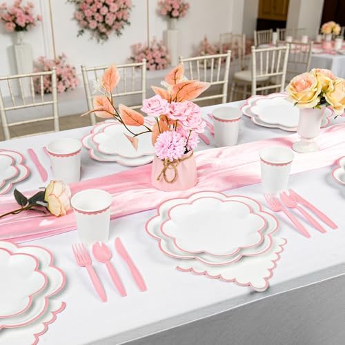 350 Pcs Pink and White Paper Plates and Napkins Set,Tableware for 50 Guest - Image 3