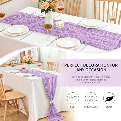 20 Pack Lilac Purple Lavender Cheesecloth Table Runner, 17x108 Inch Semi Sheer Boho Gauze Cheese Cloth Fabric Table Runners for Wedding Party Baby Shower Birthday Garden Farmhouse Table Decor - Image 5