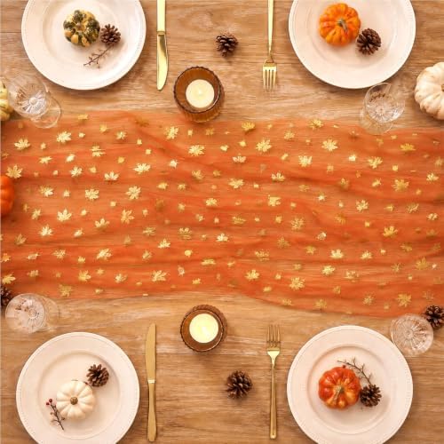4Pcs Thanksgiving Table Runner Maple Acorns Gauze Fall Table Runner - Image 5