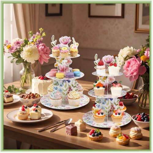 2Pcs 3 Tier Wildflower Party Cupcake Stand Decoration - Image 4