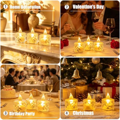 12pcs Flameless Candle Battery Operatted, Led Crystal Candle Lights, 100+Hours Fake Electeic Tealight Candles for Votive Valentines Anniversary Wedding Christmas Table Decorations - Image 6
