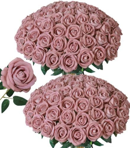50 PCS Dusty Roses Artificial Flowers, Fake Roses with Stem Realistic Silk Roses for DIY Wedding Bouquets Tables Centerpieces Arrangements Baby Shower Birthday Home Decor Valentine's Day Gift for Her by HyeFloraartificialflowers