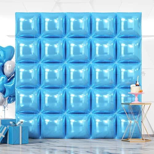 NISOCY 25PCS Pearl Blue Square Foil Balloons Wall Backdrop by NISOCY