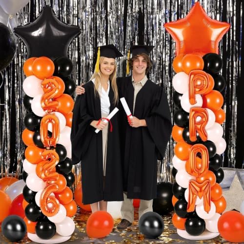 2026 Prom Balloon Arch Kit, Orange Black and White Graduation Party Decorations with Balloon Columns, Star Foil Balloons, Number & PROM Letter Balloons, Stands and Pump - Image 6