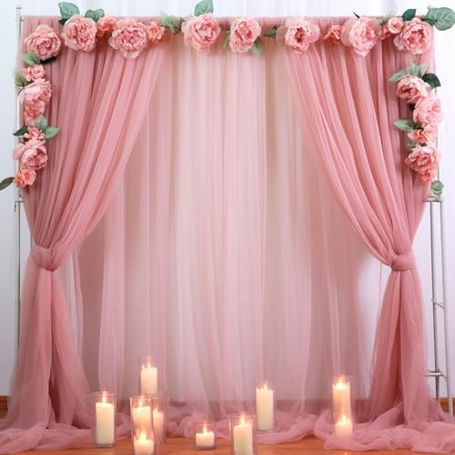 20ft X 10ft Dusty Rose Tulle Backdrop Curtain for Parites, Sheer Backdrop Curtains Fabric Drapes for Wedding Ceremony Arch Party Stage Decorations by Partisky