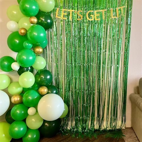 Green Gold Balloons Set, Dark Green Pearl Lime Green Metallic Gold White with Confetti Latex Balloons, Light Green Gold White Balloon for Jungle Dinosaur Birthday Baby Shower Wedding Party Decorations - Image 5