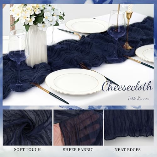 6 Pack Navy Blue Cheesecloth Table Runner 10FT Boho Fabric Rustic Cheese Cloth Table Runner for Wedding Bridal Shower Baby Shower Gauze Sheer Birthday Party Table Decorations 20 x 120 Inch Long - Image 3