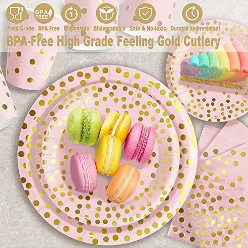 AIRE Pink Gold Paper Plates, 175PCS Disposable Dinnerware Set for 25 Guests - Image 3
