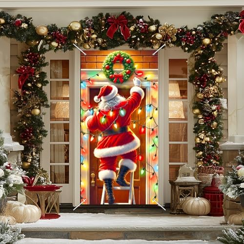 BlissYard Christmas Door Cover Santa Ladder 35x71 Inch Polyester - Image 6