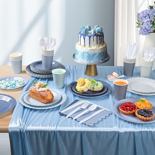 168 Pcs Dusty Blue Paper Plates and Napkins, Serve for 24 Guest - Image 3