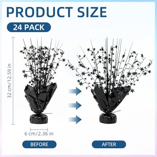24 Pack Black Metallic Foil Spray Centerpiece Star Table Decoration Burst Table Centerpieces for Birthday New Year Wedding Anniversary Graduation Party Supply (Black) - Image 3