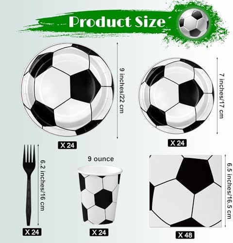 Kochorie 144 Pieces Soccer Party Tableware Sets Including Disposable Plates Napkins Cups Forks Serves 24 for Soccer Games Sports Birthday Party Supplies - Image 2