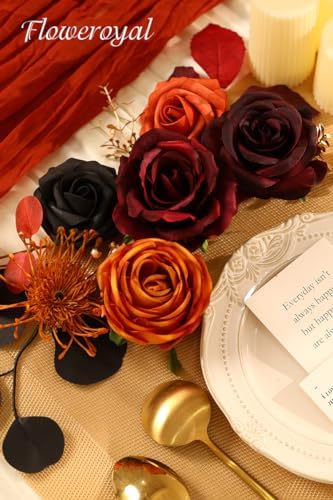 Floweroyal Halloween Artificial Flowers Black Flowers Mix Silk Flowers Fake Roses with Stems for DIY Wedding Bridal Bouquets, Baby Shower, Floral Arrangement, Table Centerpieces, Home Decorations - Image 5