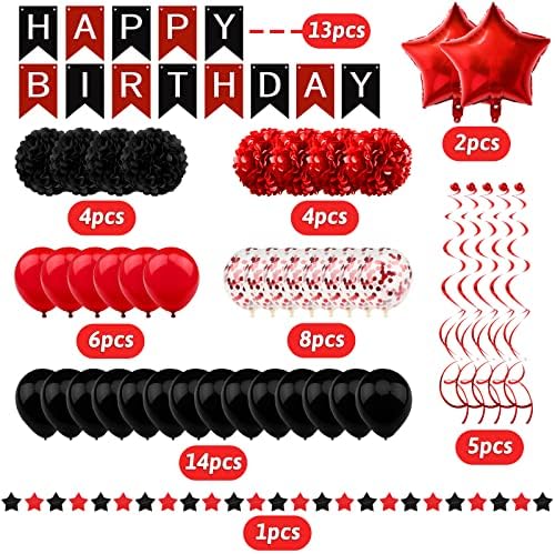 Black and Red Birthday Decorations - Happy Birthday Banner for Boys Girls Men Women Party Supplies - Image 2
