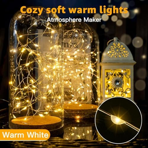 20 Pack Fairy Lights Battery Operated 7ft 20 LED Mini String Lights Twinkle Lights Silver Wire Firefly Starry Lights for Mason Jars Wedding Party Christmas Centerpiece Table Decorations, Warm White - Image 4