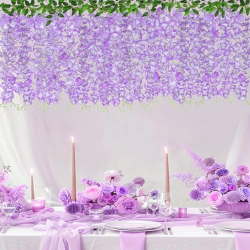 ZINHO 60 Branches Wisteria Hanging Flowers, Artificial Wisteria Flowers Garland for Wedding Arch Ceremony Party Garden Home Backdrop Decor (Purple White) - Image 4