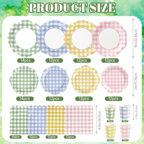 200Pcs Gingham Plates and Napkins Party Supplies in 4 Colors for 24 Guests - Image 3