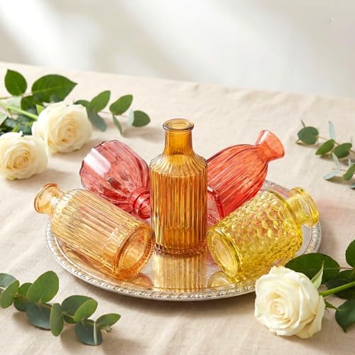 Set of 15 Gold Colored Glass Bud Vases Small Textured Flower Vases - Image 5
