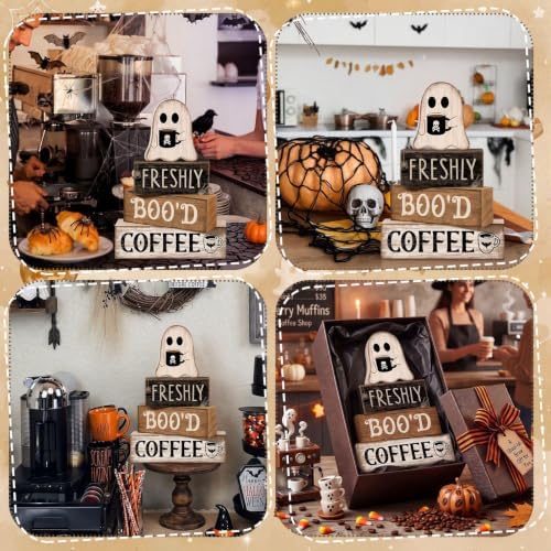 Moucuny 4 Pcs Halloween Coffee Table Decorations Ghost Stacked Wooden Decor - Image 6