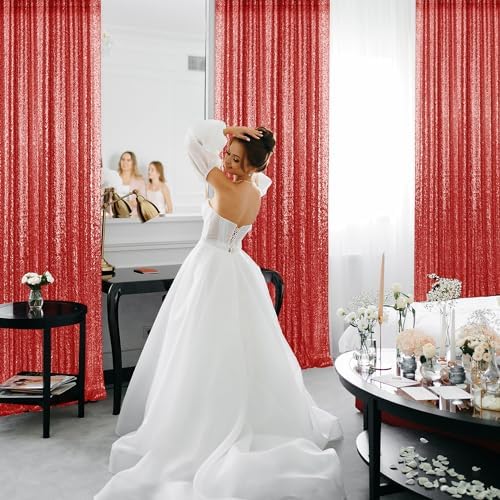 2×8FT-6PCS Red Sequin Backdrop Curtains Panels, Photography Backdrop Glitter Curtains Fabric Background for Christmas Wedding Party Decor - Image 5