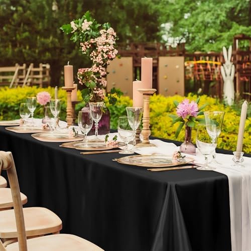 TURSTIN 8 Pack Black Satin Tablecloth 102 x 58 Inch Overlay Table Cover - Image 6