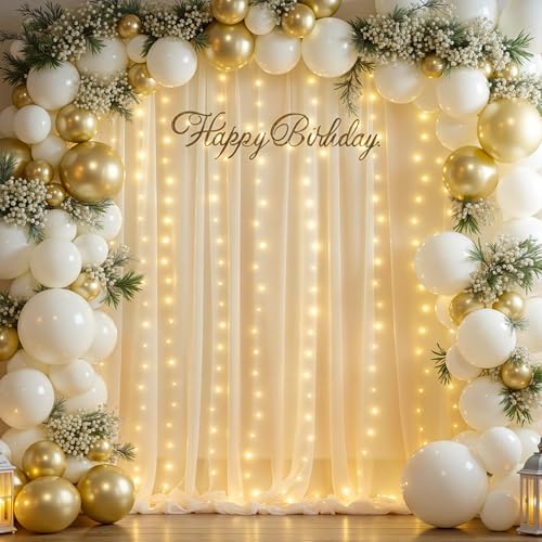 10x10FT Cream Wrinkle Free Backdrop Curtains with Lights String for Parties - Photo Curtain Backdrop with Lights for Wedding Decorations, Bridal Baby Shower Birthday Party Photography Background - Image 4