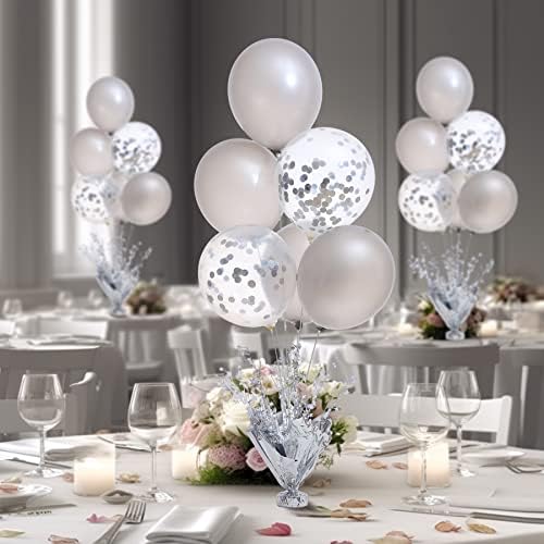 6 Set Silver Table Balloons Centerpiece Stand Kit with Silver and Confetti Balloons for Graduation Birthday Party Baby Shower Wedding Bridal Shower Prom Table Decorations - Image 3