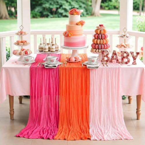 12 Pcs Hot Pink and Orange Cheesecloth Table Runners 118" - Image 4