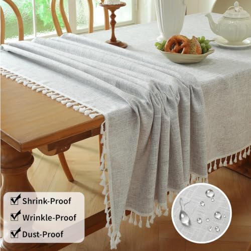 Deep Dream Tablecloths, Waterproof Table Cloth, Linens Wrinkle Free Anti-Fading, Rustic Table Cover Decoration for Kitchen Dinning Christmas(Rectangle/Oblong, 55''x140'',12-14 Seats, Solid Grey) - Image 4
